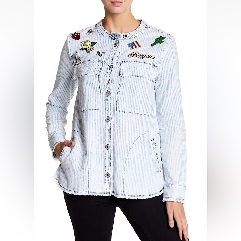 William Rast Knotto Patch Striped Light Wash Cham… - image 1